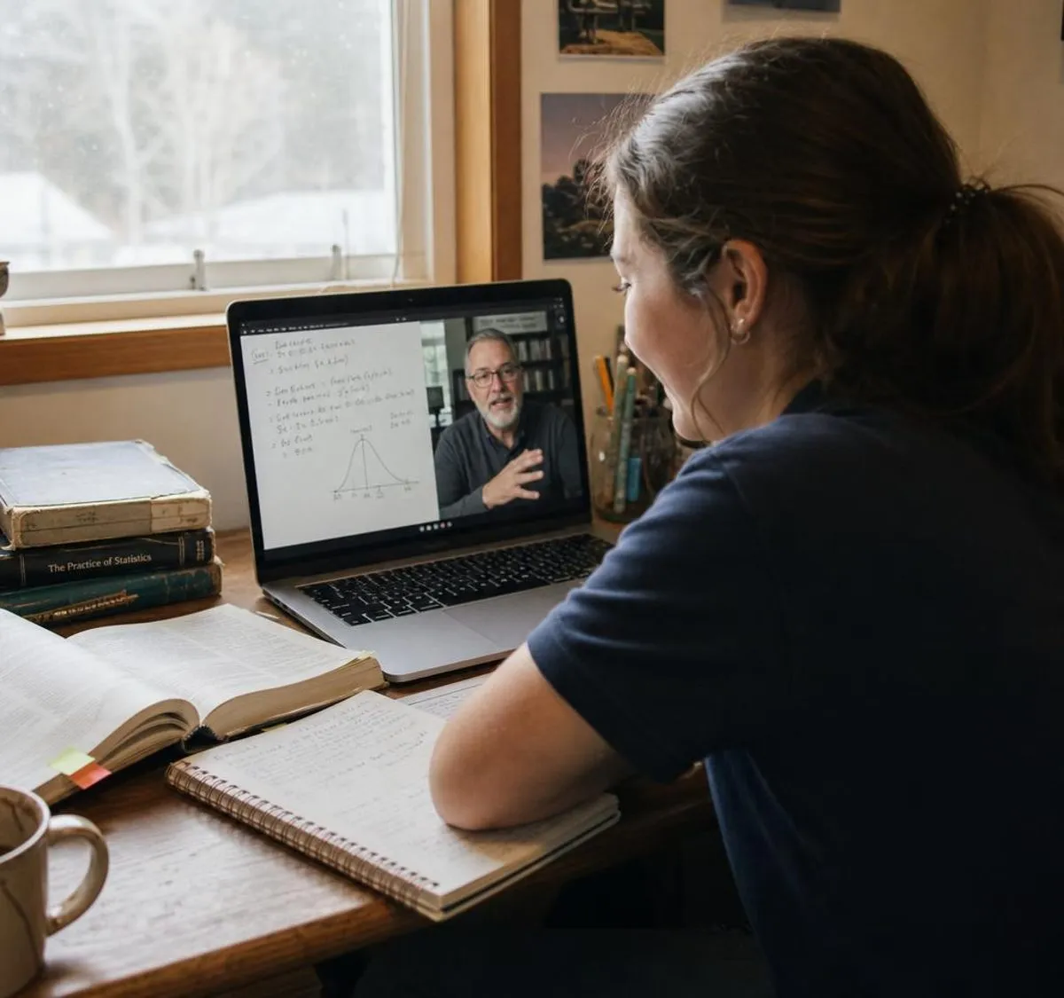 A student in a one to one video session with their PhD mentor
